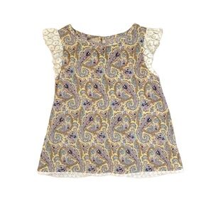 Louise Misha Colorful Paisley Kids Blouse with Lace Sleeves